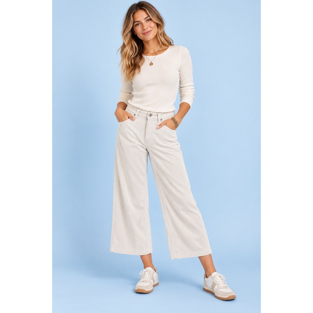 BDG Urban Outfitters High & Wide Corduroy Pants Cream Off White 26 Wide Leg